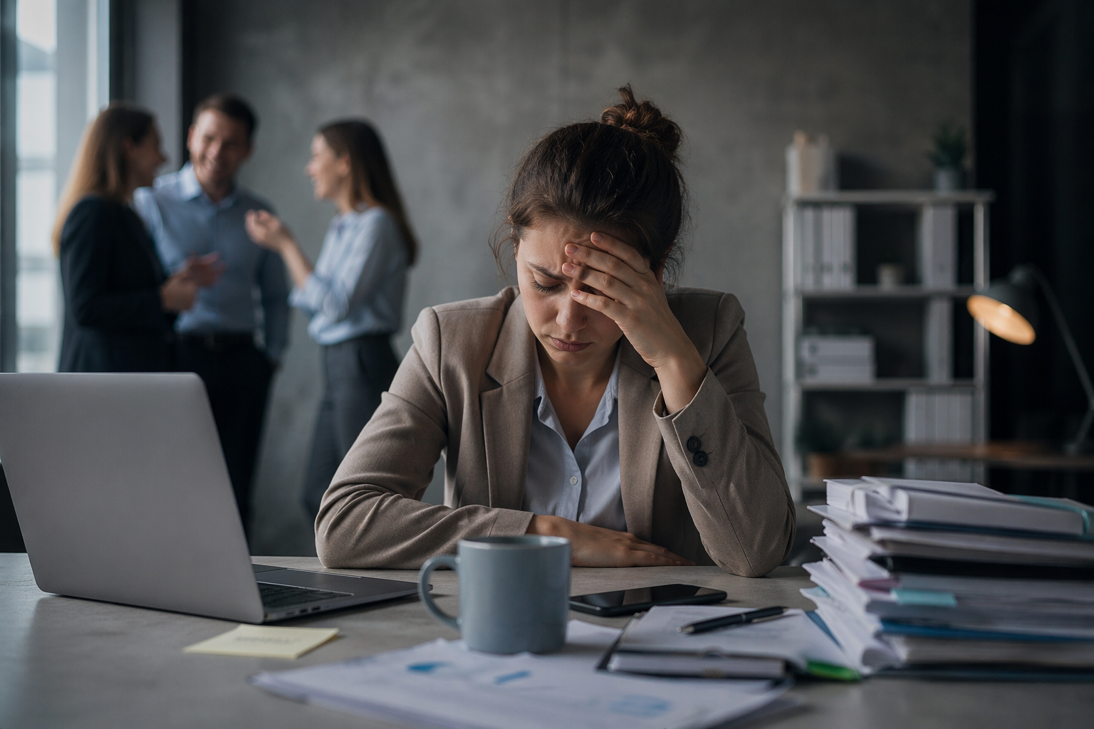 Persona sola in ufficio che subisce pressione sul lavoro